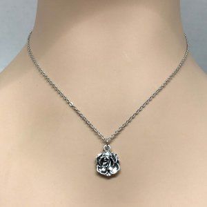 Silver Tone Rose Pendant Necklace